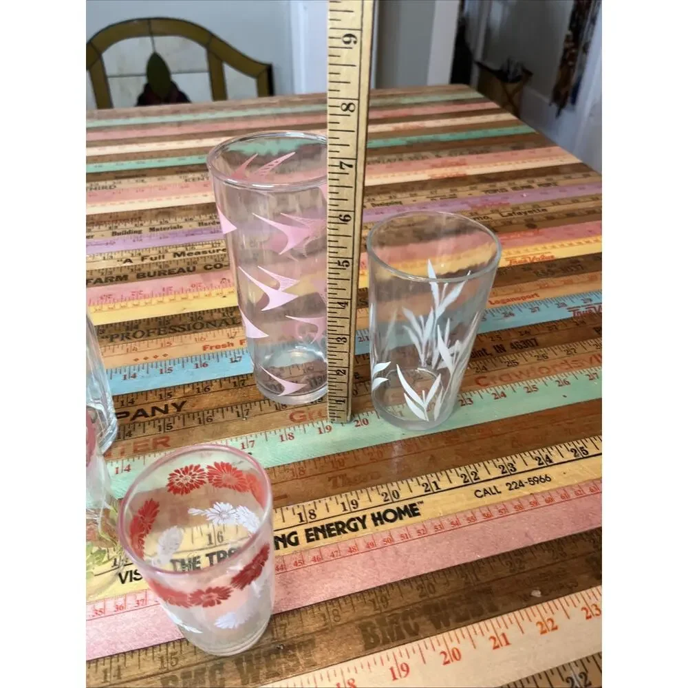 Vintage Floral Drinking Glass Lot of 6 Vintage Retro 60s MCM Tumblers Flowers
